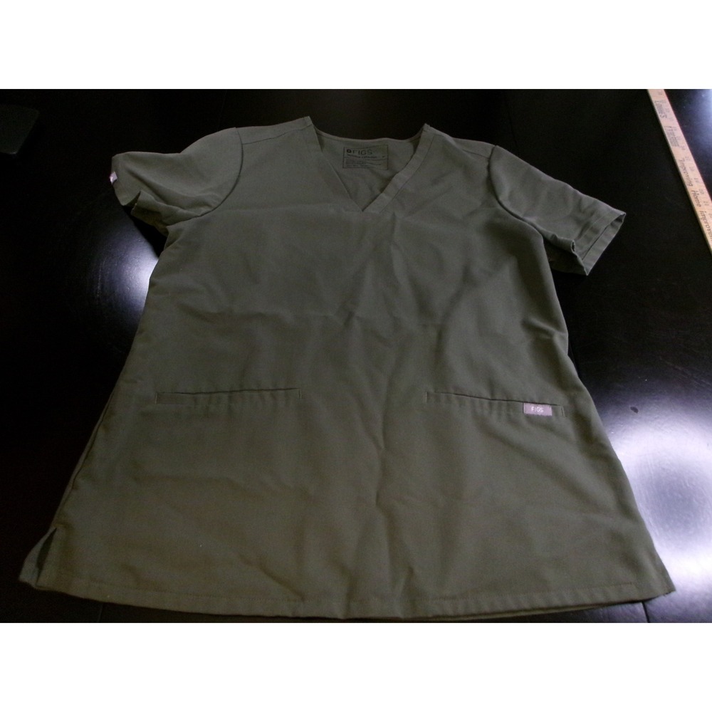 FIGS Technical Collection Women Olive Green V-Neck Scrub Top Medium Pockets